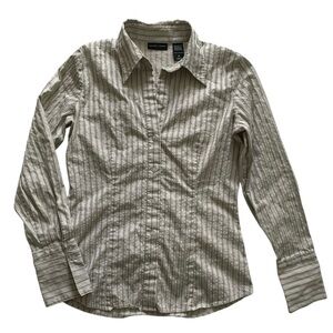 New York & Company Cream Striped Shirt Size Medium